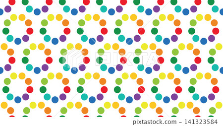 Bright colorful seamless pattern with abstract rainbow polka dot circles. Geometric multicolor confetti dots textures set for fun kids fabric print, baby textile and creative wrapping paper backdrop Bright colorful seamless pattern with abstract rainbow polka dot circles. Geometric multicolor confetti dots textures set for fun kids fabric print, baby textile and creative wrapping paper backdrop 141323584