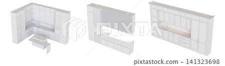 modern kitchen isolated on transparent background, home furniture, 3D illustration, cg render 141323698