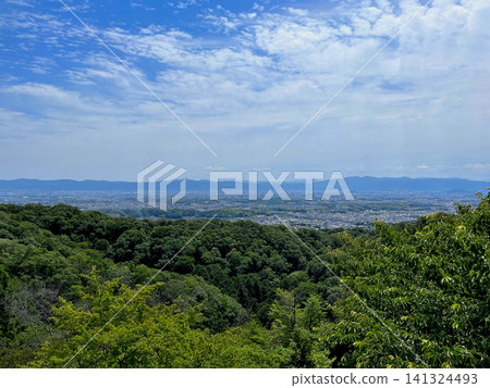 View of the Yamato Sanzan area from the Myojin-yama Nature Forest Observation Deck in Oji-cho, Nara Prefecture. View of the Yamato Sanzan area from the Myojin-yama Nature Forest Observation Deck in Oji-cho, Nara Prefecture. 141324493