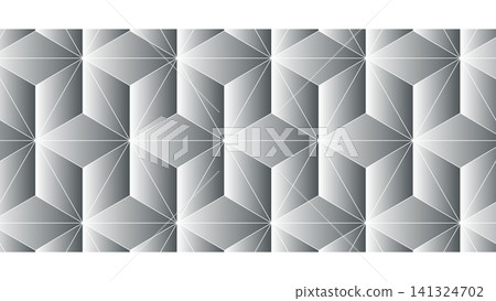 Hexagonal faceted 3D cube pattern, silver-gray gradient with white lines | Transparent background Hexagonal faceted 3D cube pattern, silver-gray gradient with white lines | Transparent background 141324702