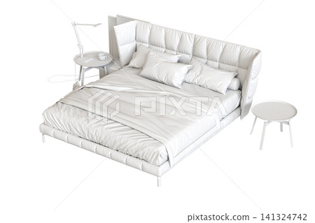 double bed isolated on a transparent background, furniture for the bedroom interior, 3D illustration, cg render double bed isolated on a transparent background, furniture for the bedroom interior, 3D illustration, cg render 141324742