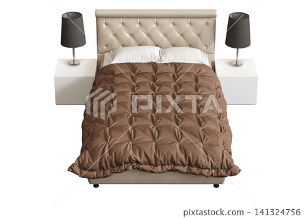 double bed isolated on a transparent background, furniture for the bedroom interior, 3D illustration, cg render double bed isolated on a transparent background, furniture for the bedroom interior, 3D illustration, cg render 141324756
