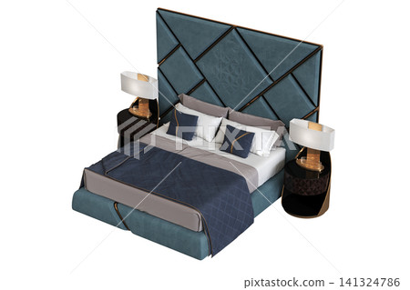 double bed isolated on a transparent background, furniture for the bedroom interior, 3D illustration, cg render double bed isolated on a transparent background, furniture for the bedroom interior, 3D illustration, cg render 141324786