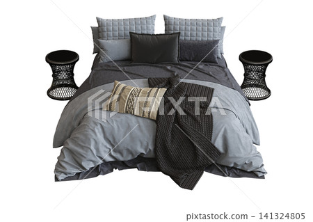 double bed isolated on a transparent background, furniture for the bedroom interior, 3D illustration, cg render double bed isolated on a transparent background, furniture for the bedroom interior, 3D illustration, cg render 141324805
