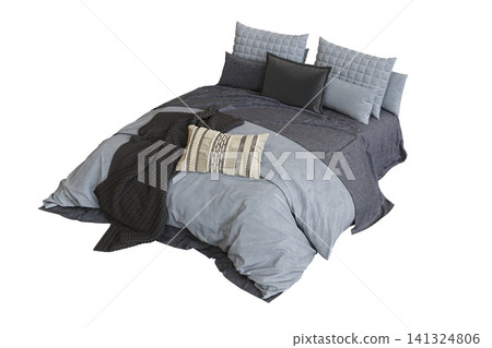 double bed isolated on a transparent background, furniture for the bedroom interior, 3D illustration, cg render double bed isolated on a transparent background, furniture for the bedroom interior, 3D illustration, cg render 141324806