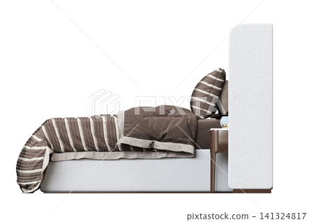 double bed isolated on a transparent background, furniture for the bedroom interior, 3D illustration, cg render double bed isolated on a transparent background, furniture for the bedroom interior, 3D illustration, cg render 141324817