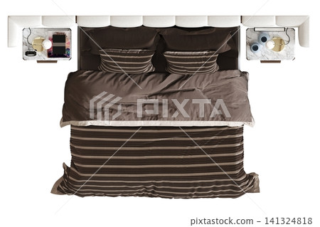 double bed isolated on a transparent background, furniture for the bedroom interior, 3D illustration, cg render double bed isolated on a transparent background, furniture for the bedroom interior, 3D illustration, cg render 141324818