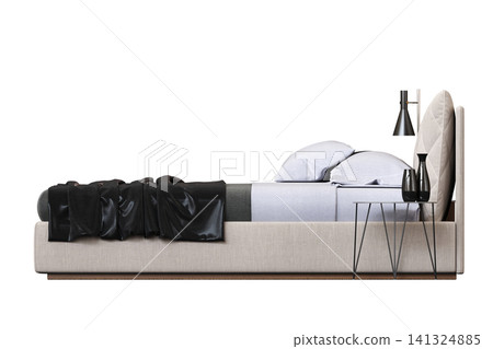 double bed isolated on a transparent background, furniture for the bedroom interior, 3D illustration, cg render double bed isolated on a transparent background, furniture for the bedroom interior, 3D illustration, cg render 141324885