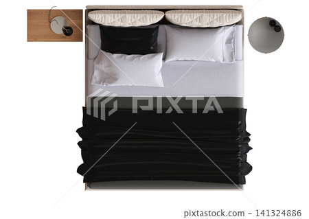 double bed isolated on a transparent background, furniture for the bedroom interior, 3D illustration, cg render double bed isolated on a transparent background, furniture for the bedroom interior, 3D illustration, cg render 141324886