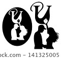 Romantic couple silhouette with heart and u letter 141325005