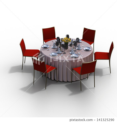 diner table isolated on transparent background, 3D illustration, cg render diner table isolated on transparent background, 3D illustration, cg render 141325290