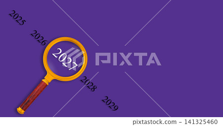 Magnifying glass focusing on 2027 year, business planning and future trends concept Magnifying glass focusing on 2027 year, business planning and future trends concept 141325460