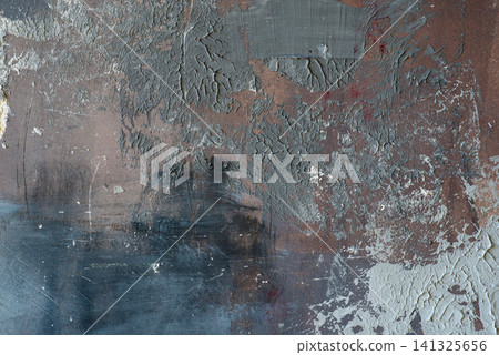 Dark abstract grunge background with rough cement texture, brown and grey plaster smears, and black stains. Dark abstract grunge background with rough cement texture, brown and grey plaster smears, and black stains. 141325656