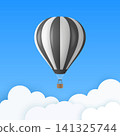 Vector Travel Banner with 3d Realistic White and Black Hot Air Balloon Icon on a Blue Sky Background. Design Template, Summer Vacation, Travelling, Tourism and Journey Concept 141325744