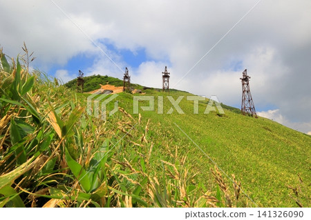 The slopes of Kenashi Pass are covered in bamboo grass and the remains of the cable car system of the Ogushi Mine. The slopes of Kenashi Pass are covered in bamboo grass and the remains of the cable car system of the Ogushi Mine. 141326090