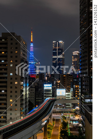 Tokyo night view: Tokyo Tower and Yurikamome Line, Japan Tokyo night view: Tokyo Tower and Yurikamome Line, Japan 141326152