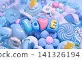 Lots of light blue decorative parts, the word "LOVE," cute background photos, wallpaper, message, decoration. 141326194