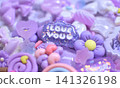 Lots of purple decorative parts, "LOVE YOU" lettering, cute background photo, wallpaper, message, decoration. 141326198