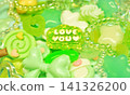 Lots of light green decorative parts, "LOVE YOU" text, cute background photo, wallpaper, message, decoration. 141326200