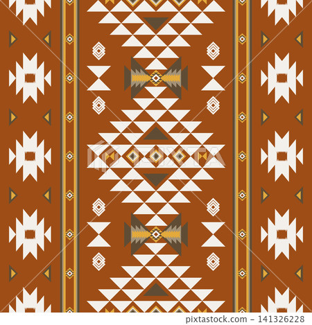 Southwestern Tribal Panel Pattern with Geometric Motifs in Brown and Mustard Earth Tones Southwestern Tribal Panel Pattern with Geometric Motifs in Brown and Mustard Earth Tones 141326228