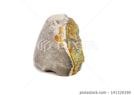 Macro mineral stone Pyrite rainbow on a white background Macro mineral stone Pyrite rainbow on a white background 141326390