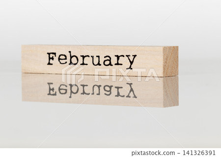 wooden cube with inscription February on white background wooden cube with inscription February on white background 141326391