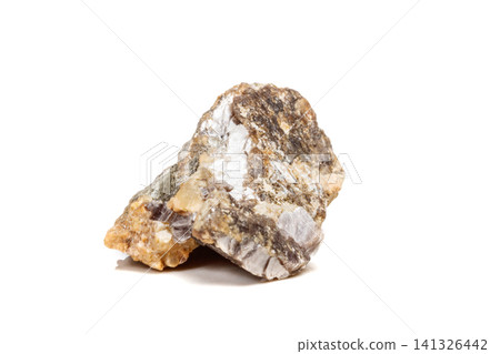 Macro mineral stone Corundum in rock a white background Macro mineral stone Corundum in rock a white background 141326442