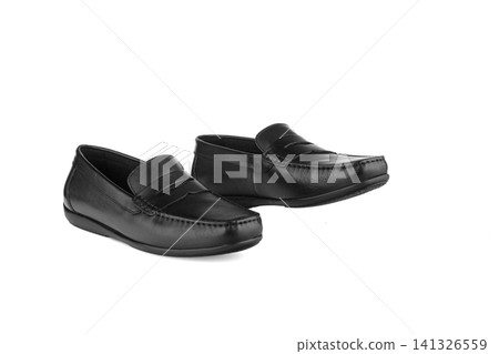 men's pair of black moccasins on isolated white background men's pair of black moccasins on isolated white background 141326559