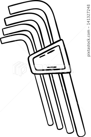 Black and white vector icon of hex key set in doodle sketch style. Simple working tools illustration for manuals, flyers or websites Black and white vector icon of hex key set in doodle sketch style. Simple working tools illustration for manuals, flyers or websites 141327248