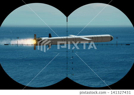 Cruise Missile Over Sea Through Optical Scope Cruise Missile Over Sea Through Optical Scope 141327431