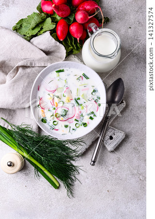 Okroshka, traditional summer cold soup Okroshka, traditional summer cold soup 141327574