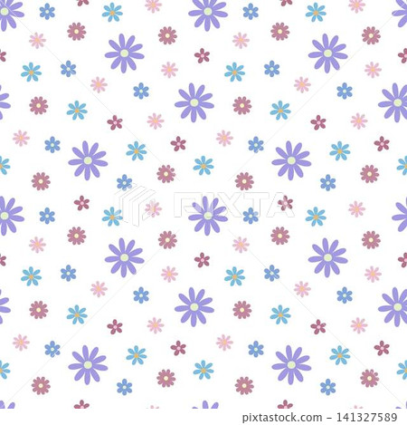 Whimsical flowers in random order seamless pattern, simple repeat floral ornament, hand drawn vector illustration for textile, fabric, gift paper, fashion print, Easter, spring holidays decor Whimsical flowers in random order seamless pattern, simple repeat floral ornament, hand drawn vector illustration for textile, fabric, gift paper, fashion print, Easter, spring holidays decor 141327589