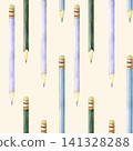 Seamless watercolor pattern with pencils on a soft cream background. Minimalist school and office design for wrapping paper, digital planners, stationery and educational fabric prints. 141328288