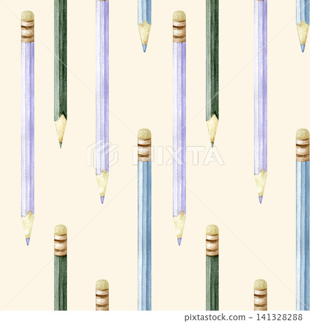 Seamless watercolor pattern with pencils on a soft cream background. Minimalist school and office design for wrapping paper, digital planners, stationery and educational fabric prints. Seamless watercolor pattern with pencils on a soft cream background. Minimalist school and office design for wrapping paper, digital planners, stationery and educational fabric prints. 141328288