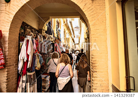 Street of the old Arab market in Granada. (Nasrid Souk), craft market in Granada, Andalusia, Spain Street of the old Arab market in Granada. (Nasrid Souk), craft market in Granada, Andalusia, Spain 141329387
