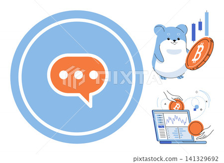 Cryptocurrency trading and communication icons vector illustration. Finance, digital currency, blockchain technology, online investment, market analysis, chat messaging. Bitcoin exchange symbols Cryptocurrency trading and communication icons vector illustration. Finance, digital currency, blockchain technology, online investment, market analysis, chat messaging. Bitcoin exchange symbols 141329692