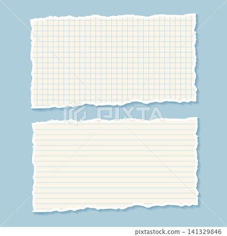 torn paper sheets with grid and lined patterns vector illustration. torn paper sheets with grid and lined patterns vector illustration. 141329846