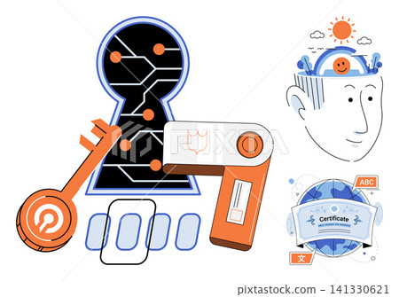 Digital security and identity protection vector illustration. Data privacy, network safety, online authentication, cyber defense, personal verification, global certification. Secure access icons Digital security and identity protection vector illustration. Data privacy, network safety, online authentication, cyber defense, personal verification, global certification. Secure access icons 141330621