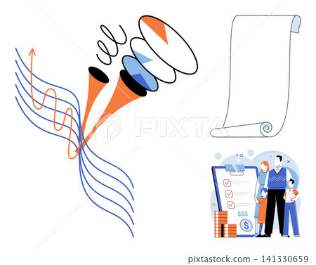 Abstract financial growth charts and family budget planning vector illustration. Wealth management, investment strategy, family savings, economic stability, financial goals, future planning. Money Abstract financial growth charts and family budget planning vector illustration. Wealth management, investment strategy, family savings, economic stability, financial goals, future planning. Money 141330659
