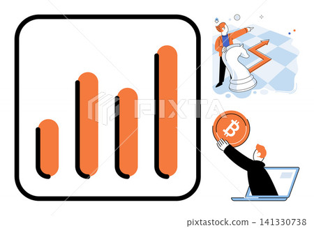 Bar chart and business strategy vector illustration. Financial growth, investment planning, digital currency, market analysis, corporate success, strategic planning. Economic progress and crypto Bar chart and business strategy vector illustration. Financial growth, investment planning, digital currency, market analysis, corporate success, strategic planning. Economic progress and crypto 141330738