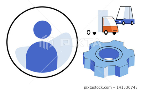 User profile icon with car maintenance gear vector illustration. Automotive repair, vehicle service, account settings, mechanical engineering, transport maintenance, digital configuration. Person User profile icon with car maintenance gear vector illustration. Automotive repair, vehicle service, account settings, mechanical engineering, transport maintenance, digital configuration. Person 141330745