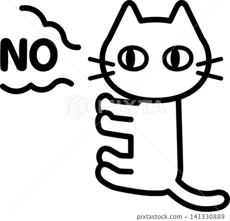 A monochrome line drawing icon of a cat sticking its paw out and saying "NO". A monochrome line drawing icon of a cat sticking its paw out and saying "NO". 141330889