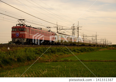 The sleeper express train Cassiopeia speeds on towards Sapporo. 141331387