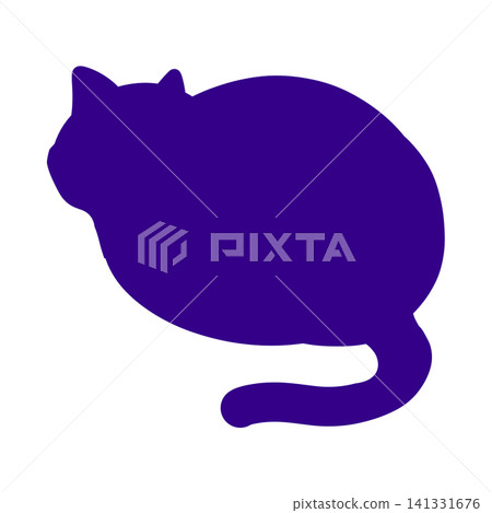 A silhouette of a purple cat sitting in a loaf position, facing away from the camera. A silhouette of a purple cat sitting in a loaf position, facing away from the camera. 141331676