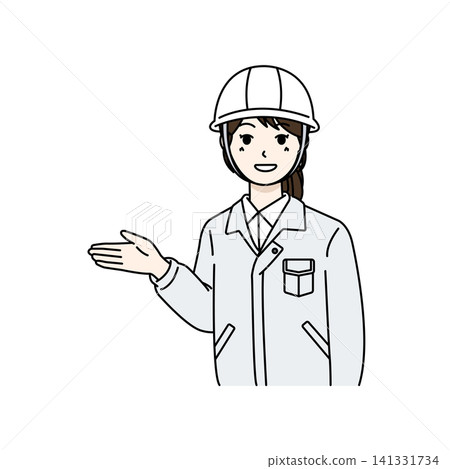 女工、安全帽、白色工作服、資訊。 女工、安全帽、白色工作服、資訊。 141331734