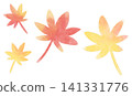 A set of watercolor-style illustrations of autumn-colored maple leaves. 141331776