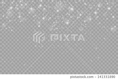 Silver glitter border. Sparkling stars and glowing particles on transparent background. Elegant luxury light for holiday, wedding, celebration. Christmas white effect. Vector Illustration Silver glitter border. Sparkling stars and glowing particles on transparent background. Elegant luxury light for holiday, wedding, celebration. Christmas white effect. Vector Illustration 141331890