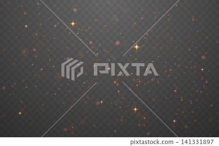 Gold glitter overlay with sparkling stars. Glowing dust on transparent background. Christmas premium design. Luxury festive light effect for celebration, holiday or wedding. Vector Illustration Gold glitter overlay with sparkling stars. Glowing dust on transparent background. Christmas premium design. Luxury festive light effect for celebration, holiday or wedding. Vector Illustration 141331897