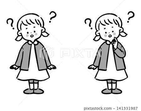 Girl with a questioning expression, full body, vector (monochrome) 141331987