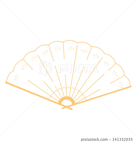 A cute Japanese-style illustration of a fan with a small floral pattern (white x yellow). A cute Japanese-style illustration of a fan with a small floral pattern (white x yellow). 141332035